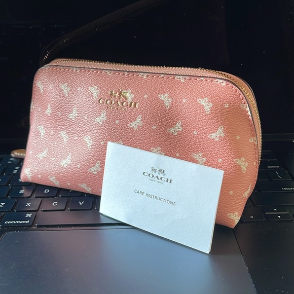 Coach Pink/White Butterfly Dot Print Coated Canvas Cosmetic Case. - Picture 2 of 9